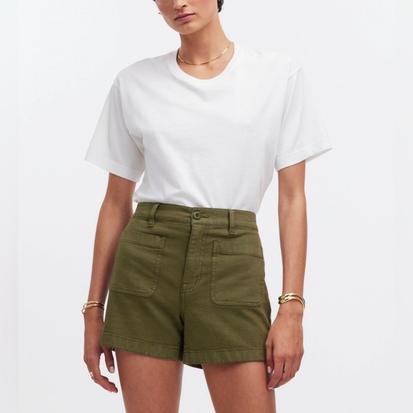 J. Crew Lizzie High Waist Linen Blend Patch Pockets Olive Shorts NWT 29 - Picture 4 of 7